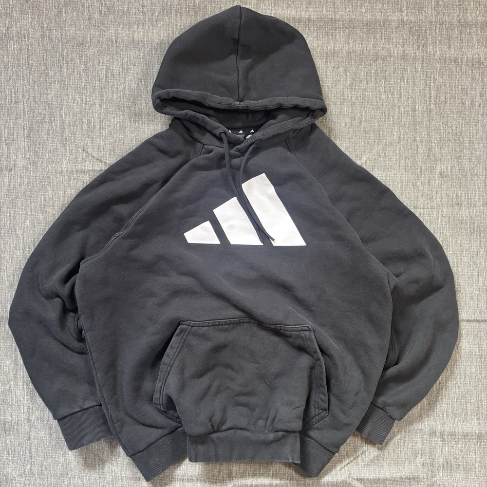 Black Adidas hoodie with white logo - L